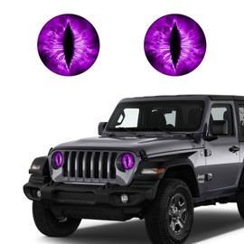 QKYS 2PCS Beast Eyes Decals, 3D Stereo Eyes Headlight Stickers, Jeep Stickers Round Headlight Eye Decal，Funny Decals Body Window Bumper Decoration Compatible with Car Truck Jeep Wrangler（Purple）