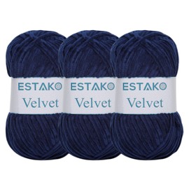 Estako Velvet (3- Skeins Pack) Chenille Blanket amigurumi Yarn for Crocheting and Knitting Super Bulky 3x100 gr (3x132 yds) (1210 - Navy Blue)