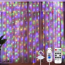 SINAMER 600LED Multicolor Curtain Lights for Bedroom, 19.6ft x 9.8ft Fairy Curtain String Light with 24 Hooks, 8 Modes Hanging Lights for Wedding, Party, Backdrop, Window, Xmas Decor