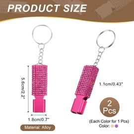 PATIKIL Emergency Whistle with Keychain, 2Pcs Bling Safety Survival Whistles Rescue Signaling Loud for Outdoor Camping Hiking Boating Hunting Fishing, Rose Red/Gold