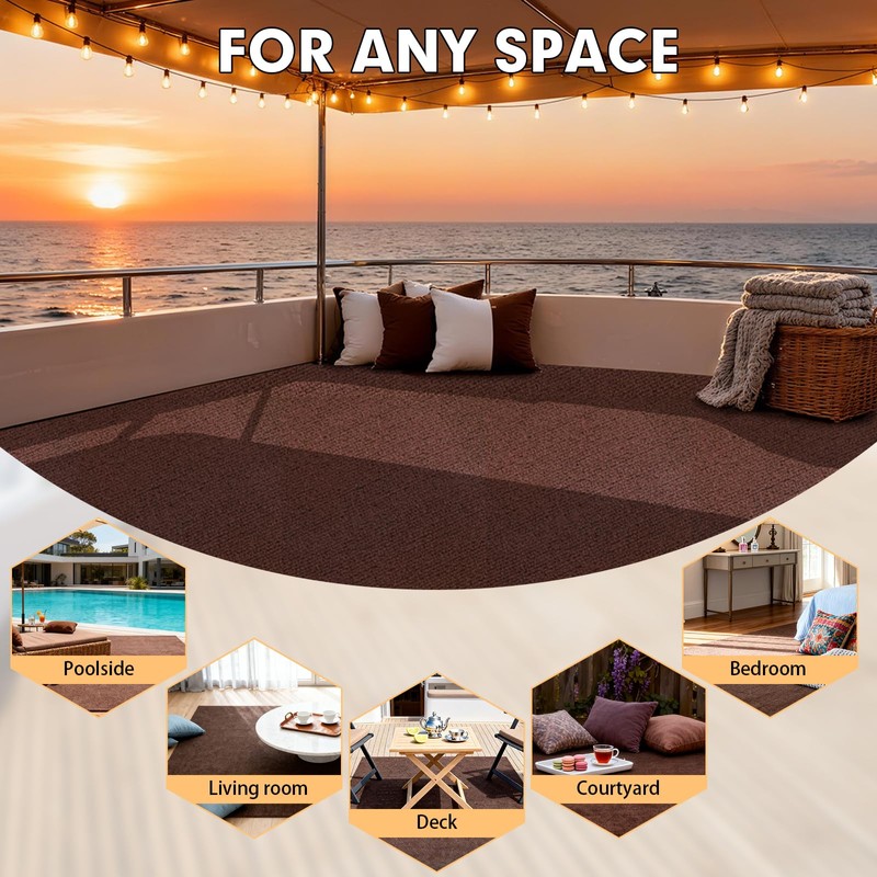 Grefinity Marine Carpet,6 FT x 18 FT Brown Indoor Outdoor