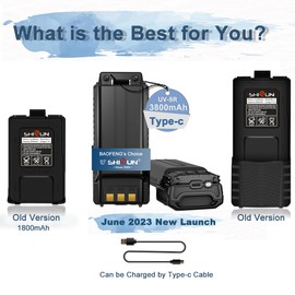 UV-5R Battery Extended USB-C Charger 3800mAh BL-5 for Walikie Talkie BF-F8HP UV-5X3 RD-5R UV-5RTP UV5R Type-c (BL-5L for UV-5R Series Radios) (Battery+Cable)