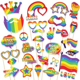Dusenly 30pcs Rainbow Gay Pride Party Photo Booth Props Gay Pride Rainbow Photo Props Event Fancy Dress Accessories