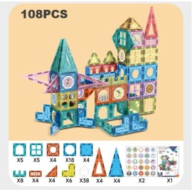Magnetic Building Blocks 108PCS Magnetic Tile Clear Magnetic Construction Set 3D