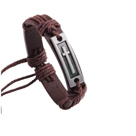COLORFUL BLING Cross Leather Bracelet Cross Style Multi Layer Design Stainless Steel Fashion Men's Leather Bracelet Classic Gift For Men 2 Different Color Choose for Men Women - Brown