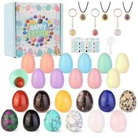 Munutix Easter Basket Stuffers Fillers,12Pcs Eggs & Gemstones Not Prefilled,Natural Crystal&Rock Eggs Stuffers Collection Kit,Favors for Theme Easter Party,Egg Hunt Gifts,Classroom Prize Supplies