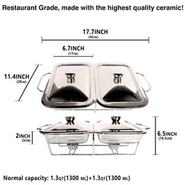 jinsongdafa Casserole Dish Rectangle 2-in-1 Glass Baking Dish, with Stainless steel Lid and Silver rack, 1.3 Qt x 2 pcs Baking Pan For Casserole & Lasagna, Dishwasher Oven Freezer Microwave Safe