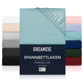 Dreamzie Fitted Sheet, 180 x 200 cm, High Bridge up to 33 cm, 100% Microfibre, Aqua, Tested for Harmful Substances (Oeko Tex), Bed Sheet with Elasticated Band