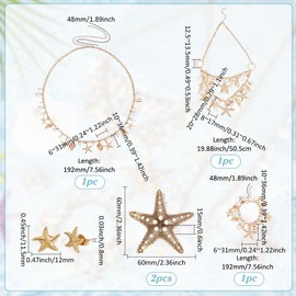 PH PandaHall 5 Pieces Mermaid Jewellery Set, Pearl Shell Bracelet Necklaces Waist Chain Earrings Hair Clips Hawaiian Summer Shell Jewellery for Women Summer Surfer Mermaid Costume, Golden