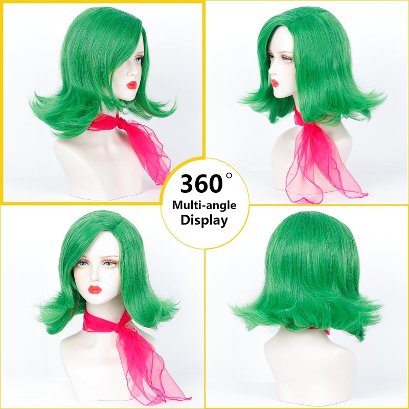 Askuang Short Green Bob Wig for Women Side Part Green