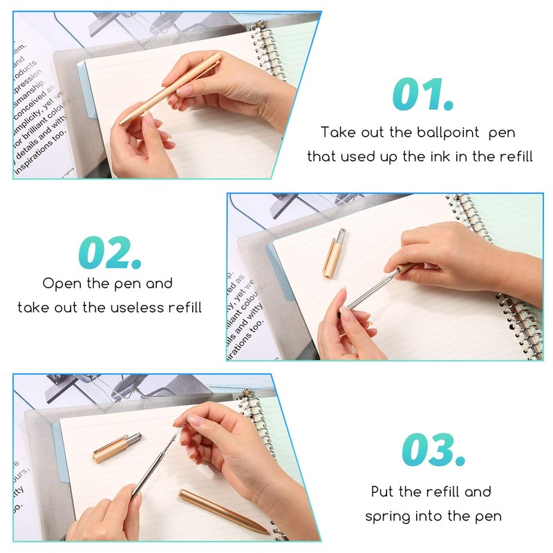 Zonon 5 Pieces Replaceable Metal Ballpoint Pen Refills With Spring