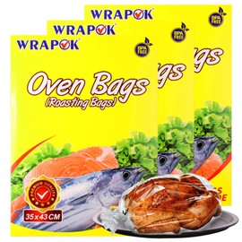 WRAPOK Roasting Cooking Bags Oven Chicken Bag for Meat Poultry Fish Seafood Vegetable, Medium - 15 Bags (14 x 17 Inch)