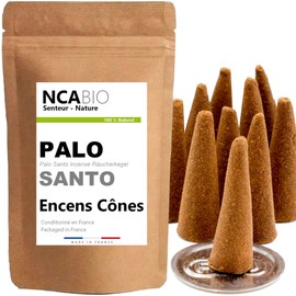10 PALO Santo Incense Cones - Incense Cones, 100% Natural, Relaxation, Meditation, Cleansing + Incense Holder NCA