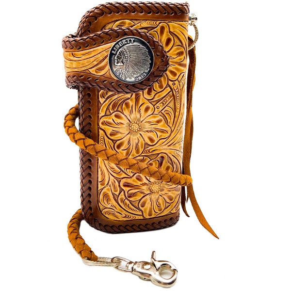 [K&R] Biker Wallet, Carving, Men's Wallet, Cowhide Leather, Concho, Saddle,