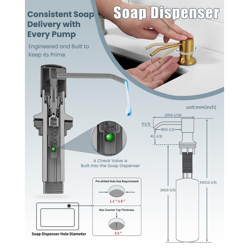 Casavilla LED Kitchen Faucet, Brushed Gold Kitchen Faucet with Soap