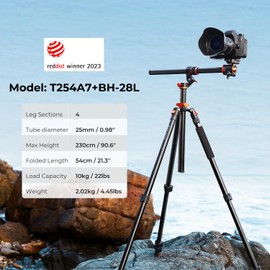 K&F CONCEPT 90''/230cm Ultra High Camera Tripod,Horizontal Overhead Shooting Travel Tripods with Metal Ball Head 10KG Load Capacity,Detachable Monopod, for Indoor and Outdoor Use T254A7+BH-28L