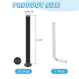 uxcell 10Pcs 5/16-18x3-1/2 Furniture Bolt, Round Head Hex Socket Cap Screws Bolts Carbon Steel with Hex Key Wrench for Bed Tables Chairs Furniture