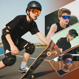 COASION Youth Baseball Sunglasses - Kids Sports Sun Glasses for Boys Girls - Lightweight Frame Cycling Shades(Red/Orange Mirror)