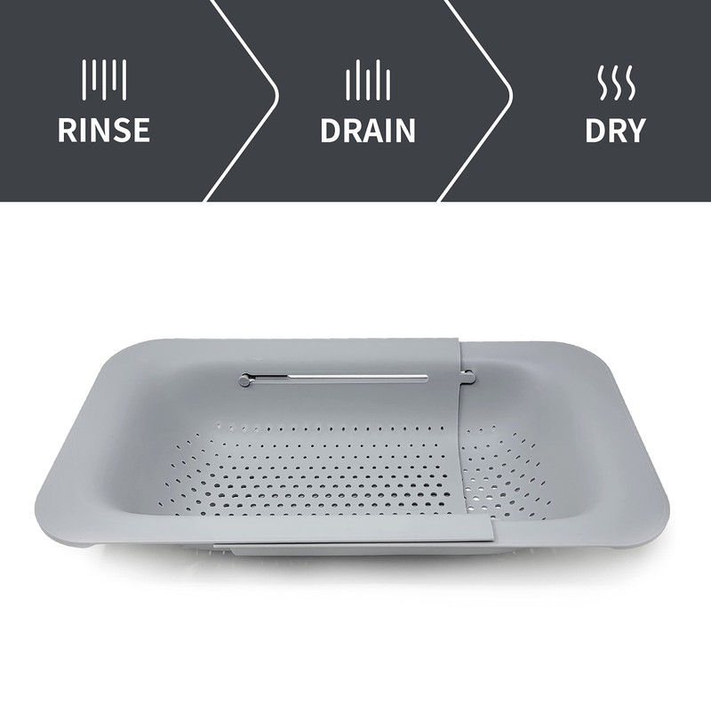 Makerstep Over the Sink Colander Strainer Basket - Expandable, Wash,