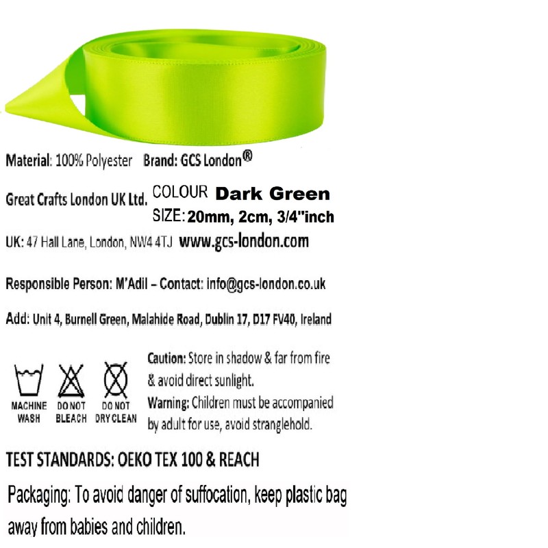 Double Faced Polyester Satin Ribbon, Flourscent Green -23 Metrs, Perfect