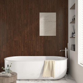 Skyblur 6"x36" 32 Pcs Vinyl Flooring Peel and Stick Floor Tile Waterproof Brown Walnut Wood Planks Peel and Stick Vinyl Tiles for Bathroom Kitchen Laminate Flooring Adhesive Floor Tiles