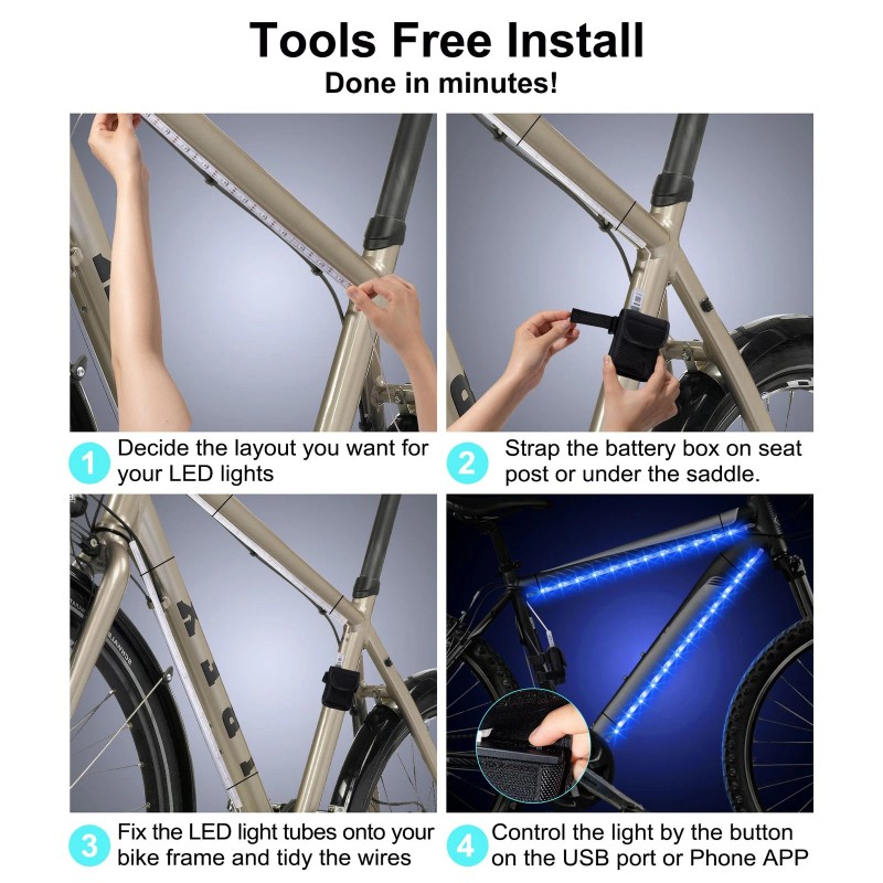 Martronic 2-Pack LED Bike Frame Lights Kit for Night Riding,