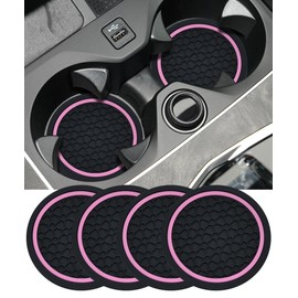 UBOG 4PCS Car Coasters,Car Accessories Car Cup Coasters,Car Accessories Interior,2.75 Inch Car Coasters for Cup Holders,Universal Non-Slip Car Cup Holder Coaster for Most Vehicle Truck (Black&Pink)
