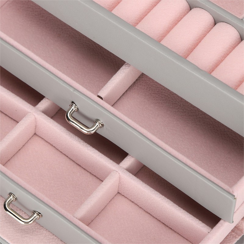 Three Layer Jewelry Storage Box PU Leather Necklace Rings Earrings