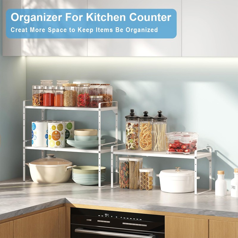 15.5 to 25.5 Inch Kitchen Cabinet Shelf Organizers, Adjustable Kitchen