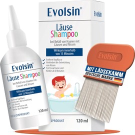 Evolsin Lice Shampoo & Lice Comb 120 ml for Adults & Children from 6 Months | For infestation of hair with nits and head lice, gentle on the scalp, works in 15 minutes