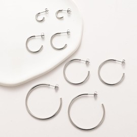 YREQUE 4 Pairs 14k Gold Hoop Earrings for Women Silver Stainless Steel Hoops Earrings Set Lightweight Hypoallergenic Earrings Jewelry Gifts (Silver-10mm/20mm/30mm/40mm)