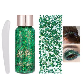 Body Glitter Gel Glitter Liquid Face Body Glitter Gel Festival Glitter Mermaid Sequins Chunky Glitter Liquid Face Hair Makeup Long Lasting Sparkling with 1 Spoon Green