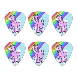 Pink Unicorn Floating on Cloud Rainbow Novelty Guitar Picks Medium Gauge - Set of 6