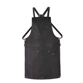 TANNER lONDON Premium Full Grain Leather Apron, Black, Brown, Green, 3 Large Pockets, 1 Small Pocket, Crossbody Design, Unisex (Black)