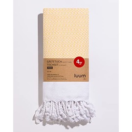 Luum® Set of 4 Hamam Guest Towels, Place Mats, Washable Place Mats, Flannel, 100% Cotton, Quick-Drying, Lint-Free, Yellow, 33 x 45 cm, Gift Set, Wedding Gift Idea