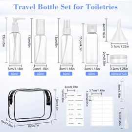TRUEIN Travel Bottles Set for Toiletries, 13 Pcs Holiday Travel Clear Plastic Bottles, Leak Proof Refillable Travel Containers with Storage Bag, for Liquids, Accessories, Cosmetic Products