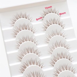 outopen 10 Pairs Brown Lashes Clear Band Brown Manga Lashes Japanese Anime Cosplay Brown Eyelashes Asian False Eyelashes Natural Look Like Individual Clusters(A03-Brown Natural Lashes 8-11mm)