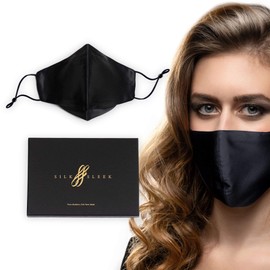Pure Mulberry Silk Face Mask with Nose Wire 2 layers. 100% Pure 6A Grade Natural Silk Adjustable Washable & Breathable. (Black)