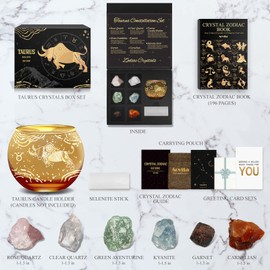 Aovila Taurus Birthday Gifts for Women - Taurus Candle Holder Crystals Birthstones Gifts Box Set - Zodiac Gifts Astrology Horoscope Gifts Birthday Gifts for Her Mother Sister Best Friends
