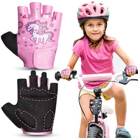 RIGWARL Kids Bike Gloves for Age 2-11, Boys Girls Half Finger Cycling Gloves with Protective Cushions, Fingerless Gloves Kids for Hiking Camping Fishing Outdoor Sports