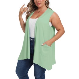 OLRIK Lightweight Cardigan for Women Plus Size Vest for Women Oversized Cardigan Sage Green-3X