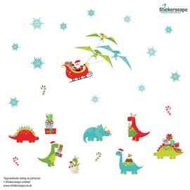 Stickerscape Christmas Santa Window Stickers (Christmas Dinosaur) | Christmas Window Decorations to Create a Winter Themed Display | Reusable, Re-positionable and Cleanly Removable