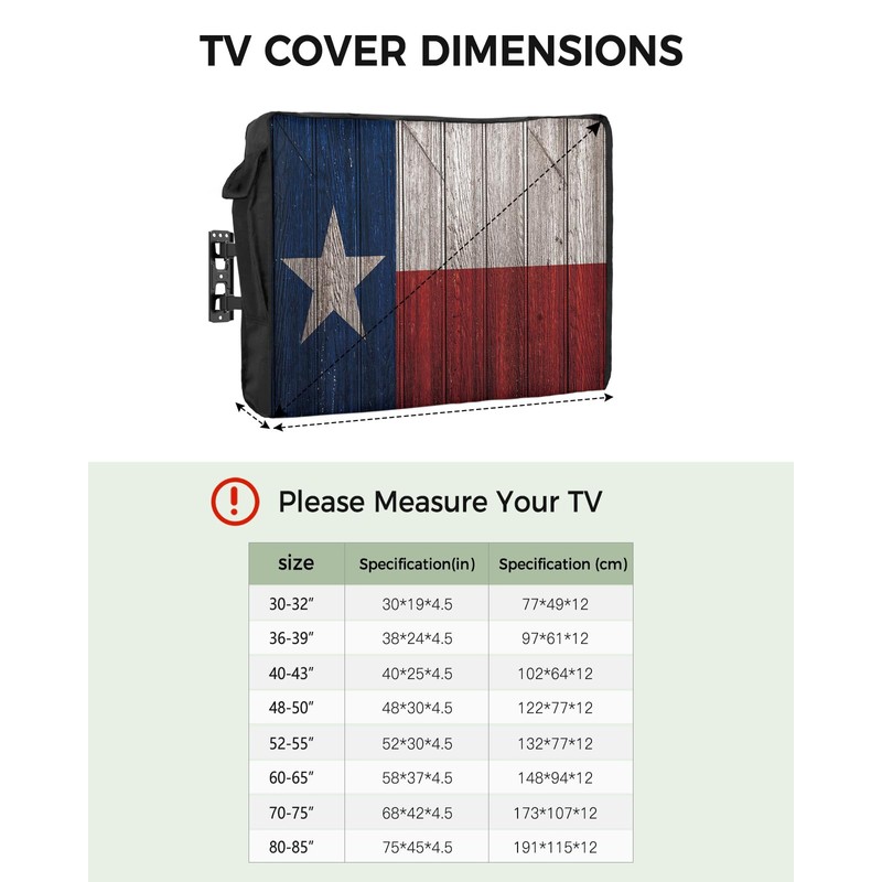 Outdoor TV Cover - Vintage Wood Texas Flag Waterproof and