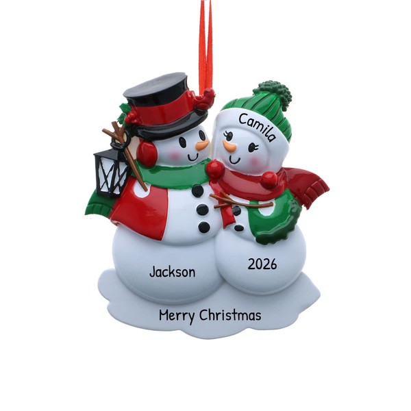 Personalized Snowman Couple Ornaments 2024 - Snow Couple with Lantern