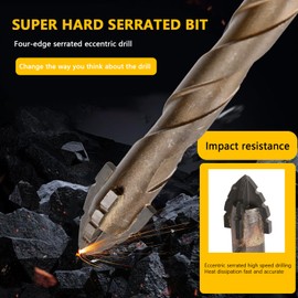 Honkdtyun 10 Count Four Edged Serrated Eccentric Drill Bit Set,New Four-Flute Sawtooth Eccentric Drill Bit, for Stone, Glass, Concrete, Wood, Brick, Metal (10pack)