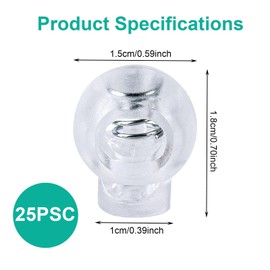 AWAVM Pack of 25 Transparent Cord Locks, Single Hole Spring Buckles, Press Adjustment Buckles, Elastic Cord Buckles, Rope Lock Buckles, Drawstring, Belt Bags, Clothing Drawstring, clear
