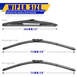 3 wipers Replacement for 2012-2018 Ford Focus, Windshield Wiper Blades Original Equipment Replacement - 28"/28"/12" (Set of 3) Pinch Tap