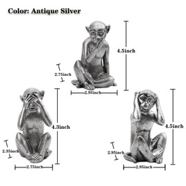 Leekung-3 Wise Monkeys Statue Hear No Evil See No Evil Speak No Evil Monkeys Statue for Home Decorations,Monkeys Figurines Home Decor Accents,See No Evil Figurines Monkey Statue Set of 3 Silver Color
