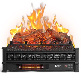 TURBRO Eternal Flame Infrared Electric Fireplace Logs, 23" Infrared Quartz, Remote Control Fireplace Insert Log Heater, Realistic Lemonwood Ember Bed, Thermostat, Timer, 1500W Black