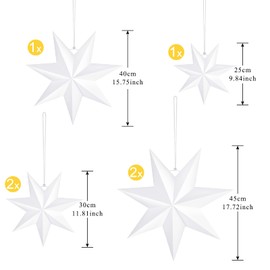 ELECLAND 6 Pcs Wedding Hanging Star Decoration White 7 Pointed Paper Stars for DIY White Wedding Decorations